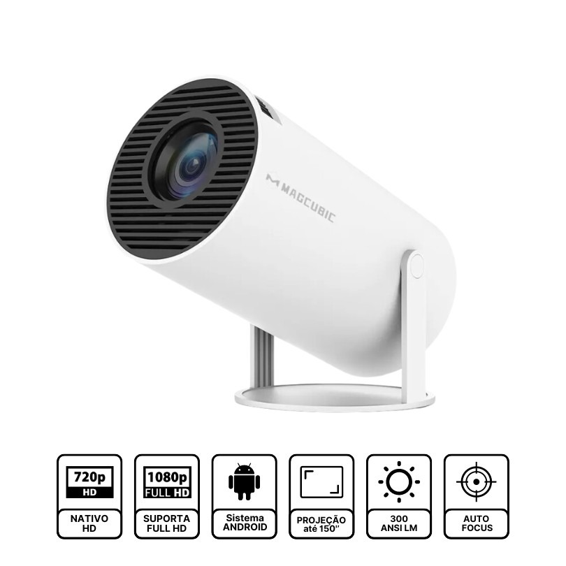 Projetor HY 300 Magcubic |HD com WiFi 5G e Android 11 | 8000 Lumens, BT 5.0, Auto Correção Horizontal, Rotação 180°